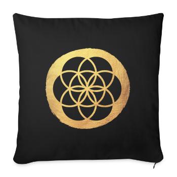Fleur d’or de cercle de vie yoga méditation luxe - Housse de coussin décorative 45 x 45 cm - noir - Devant