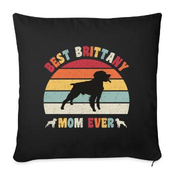 Meilleure maman Bretonne jamais amateurs de chiens vintage rétro - Housse de coussin décorative 45 x 45 cm - noir - Devant