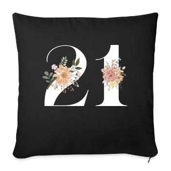 21e anniversaire fleuris (Cadeau de 21 ans) - Housse de coussin décorative 45 x 45 cm - noir - Devant