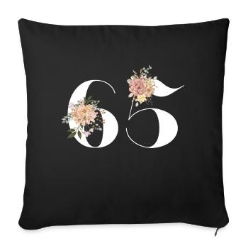 65e anniversaire fleuris (Cadeau de 65 ans) - Housse de coussin décorative 45 x 45 cm - noir - Devant