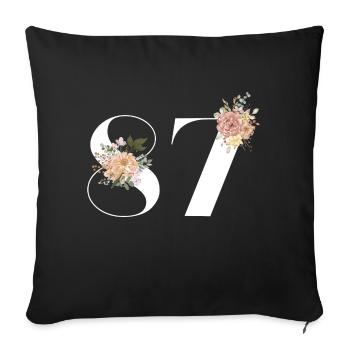 87e anniversaire fleuris (Cadeau de 87 ans) - Housse de coussin décorative 45 x 45 cm - noir - Devant