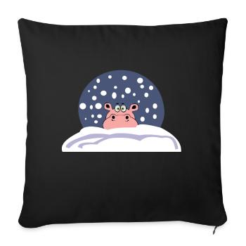 hippopotame des neiges noël hiver père Noël - Housse de coussin décorative 45 x 45 cm - noir - Devant