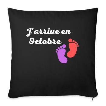 J'arrive en octobre - cadeau naissance bébé - Housse de coussin décorative 45 x 45 cm - noir - Devant