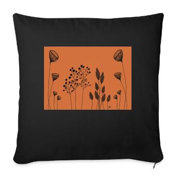 Fleurs fines dessinant orange noir - Housse de coussin décorative 45 x 45 cm - noir - Devant