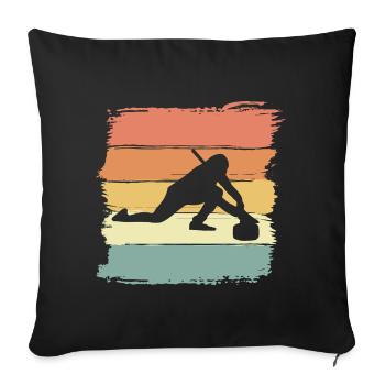 Curling rétro vintage pour les amateurs de curling - Housse de coussin décorative 45 x 45 cm - noir - Devant