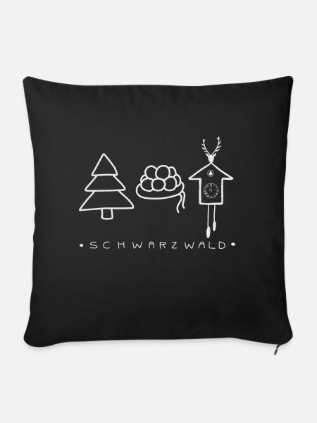 Schwarzwald mit Tannenbaum, Bollenhut und Uhr - Sofakissenbezug 45 x 45 cm - Schwarz