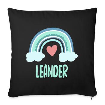 Leander Name Regenbogen Baby - Sofakissenbezug 45 x 45 cm - Schwarz - Vorne