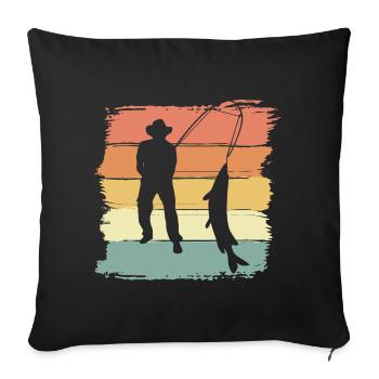 Pêche Pêche rétro vintage - Housse de coussin décorative 45 x 45 cm - noir - Devant