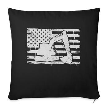 Excavator France | Opérateur d’équipement lourd Drapeau américain - Housse de coussin décorative 45 x 45 cm - noir - Devant