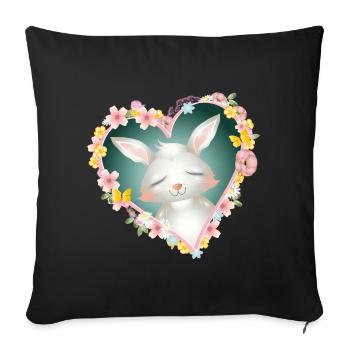 Rêves de lapin blanc mignons dans le cœur de fleur - Housse de coussin décorative 45 x 45 cm - noir - Devant
