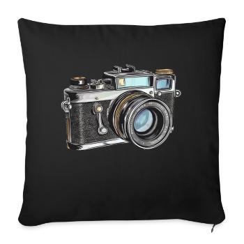 Dessin rétro de caméra - Housse de coussin décorative 45 x 45 cm - noir - Devant