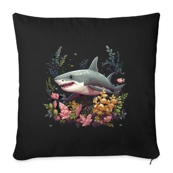 Grands coraux de poissons de requin blanc - Housse de coussin décorative 45 x 45 cm - noir - Devant
