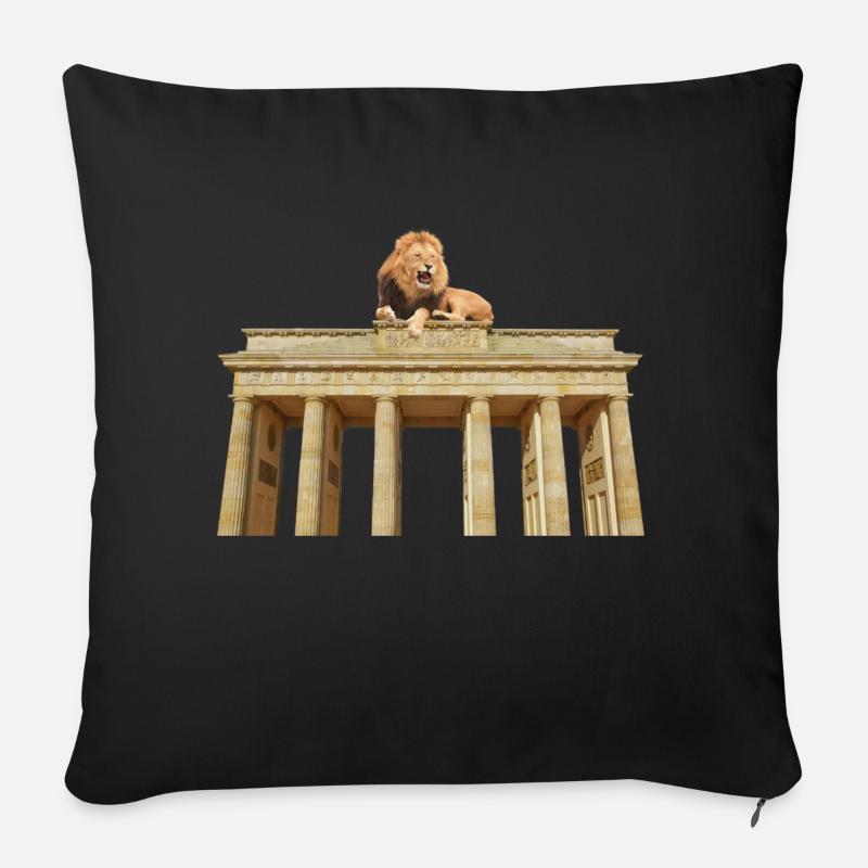 Berlin Löwe Brandenburger Tor Shirt - Sofakissenbezug 45 x 45 cm - Schwarz