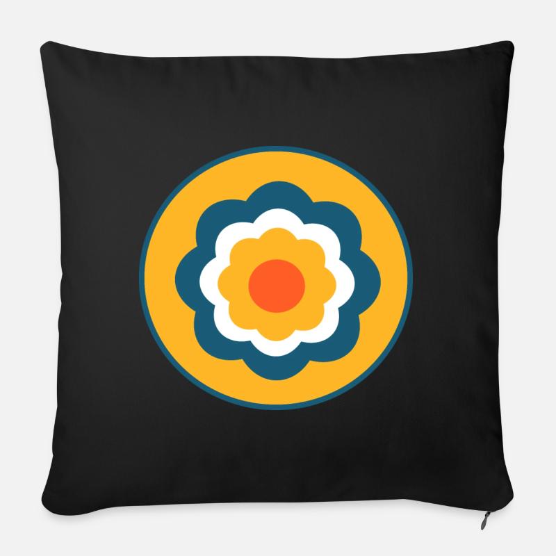Blume blaue Blume Blumen bunt Hippie Retro - Sofakissenbezug 45 x 45 cm - Schwarz