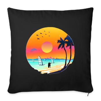 Summer Sunset Beach Watercolor - Sofa pillowcase 17,3'' x 17,3'' (45 x 45 cm) - black - Front