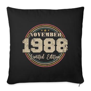 Cadeau D'anniversaire, Vintage Né En Novembre 1988 - Housse de coussin décorative 45 x 45 cm - noir - Devant