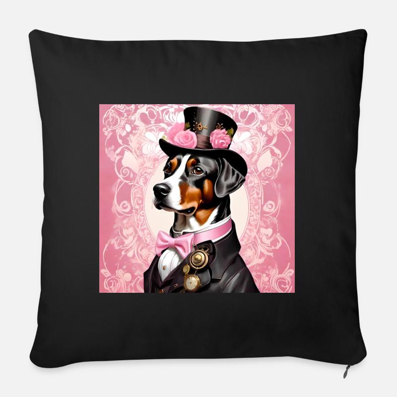 Steampunk Art design Hund mit Hut - Sofakissenbezug 45 x 45 cm - Schwarz