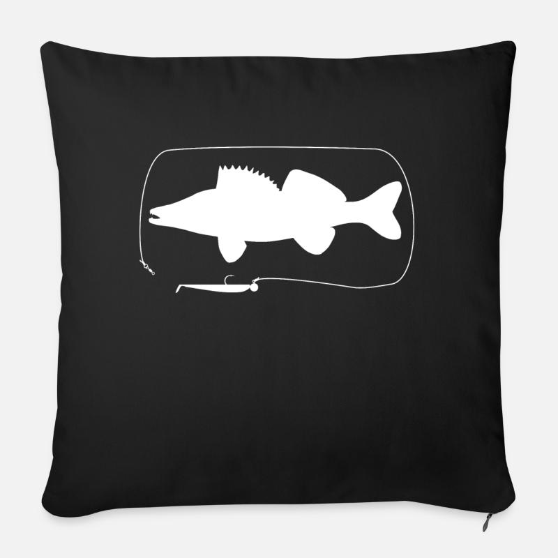 Zander mit Gummifisch - Sofakissenbezug 45 x 45 cm - Schwarz