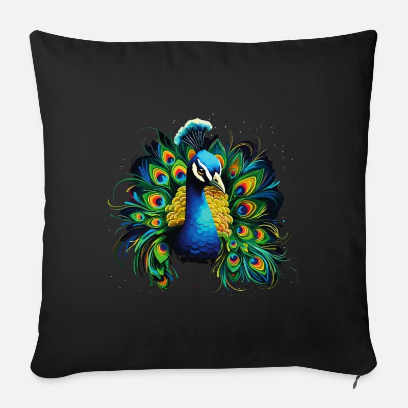 Pfau Pfauenfeder Exotisch Farbenfroh Bunt Kunst - Sofakissenbezug 45 x 45 cm - Schwarz