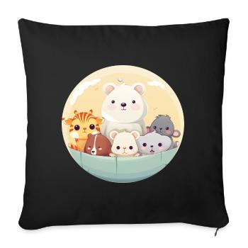 Cute animal family in cartoon style - Sofa pillowcase 17,3'' x 17,3'' (45 x 45 cm) - black - Front