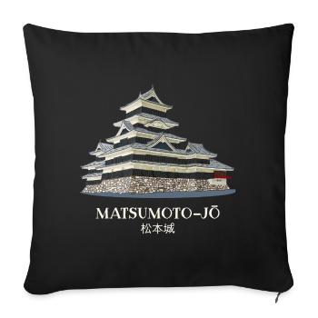 Château de Matsumoto-jo, Nagano, Japon dessin à la main - Housse de coussin décorative 45 x 45 cm - noir - Devant