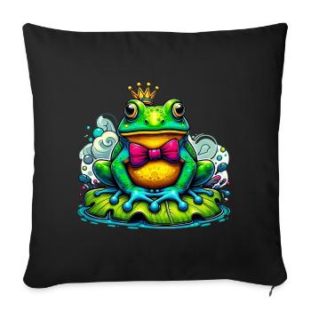Grenouille à la couronne du roi - Housse de coussin décorative 45 x 45 cm - noir - Devant