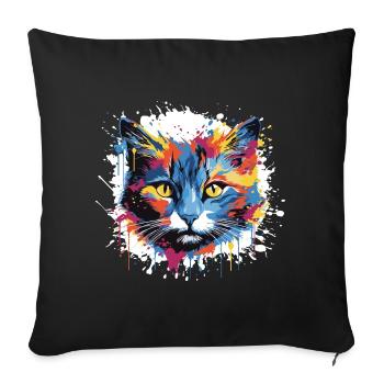 Tête de chat Pop Art - Housse de coussin décorative 45 x 45 cm - noir - Devant