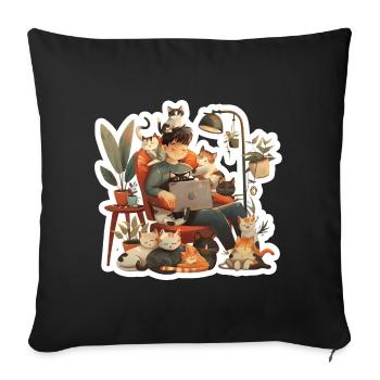 Cat love cat owners in the evening home office - Sofa pillowcase 17,3'' x 17,3'' (45 x 45 cm) - black - Front