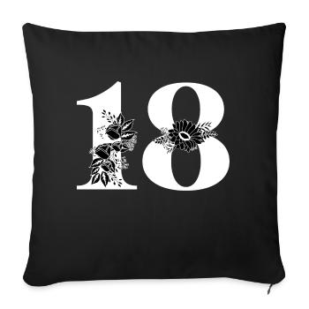 Numéro 18 floral noir -18e anniversaire floral - Housse de coussin décorative 45 x 45 cm - noir - Devant