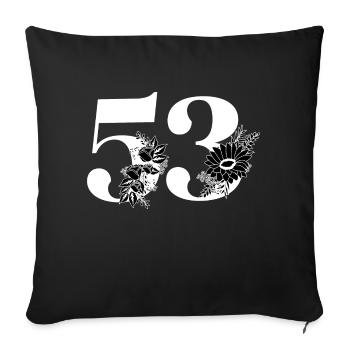 Numéro 53 floral noir - 53e anniversaire floral - Housse de coussin décorative 45 x 45 cm - noir - Devant