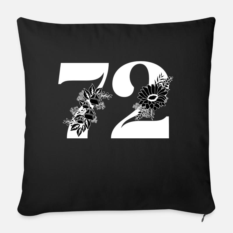 Nummer 72 Schwarze Blumen - 72. Blumengeburtstag - Sofakissenbezug 45 x 45 cm - Schwarz