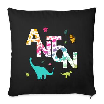 ANTON - Beau prénom de garçon avec dinosaure - Housse de coussin décorative 45 x 45 cm - noir - Devant