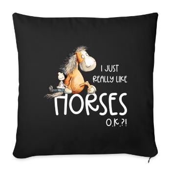 J’aime vraiment les chevaux cheval de dessin animé - Housse de coussin décorative 45 x 45 cm - noir - Devant