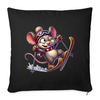 Tollpatschige Maus auf Skiern Winterspaß - Sofakissenbezug 45 x 45 cm - Schwarz - Vorne