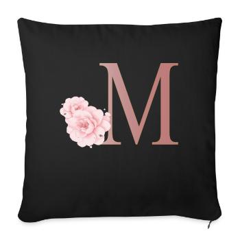 Lettre M avec des fleurs - Housse de coussin décorative 45 x 45 cm - noir - Devant