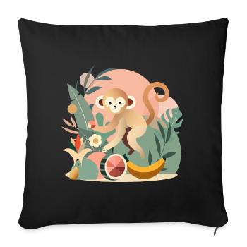 Playful monkey with tropical fruits - Sofa pillowcase 17,3'' x 17,3'' (45 x 45 cm) - black - Front