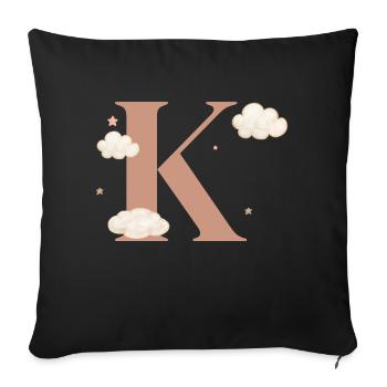 Lettre k nuages étoiles - Housse de coussin décorative 45 x 45 cm - noir - Devant