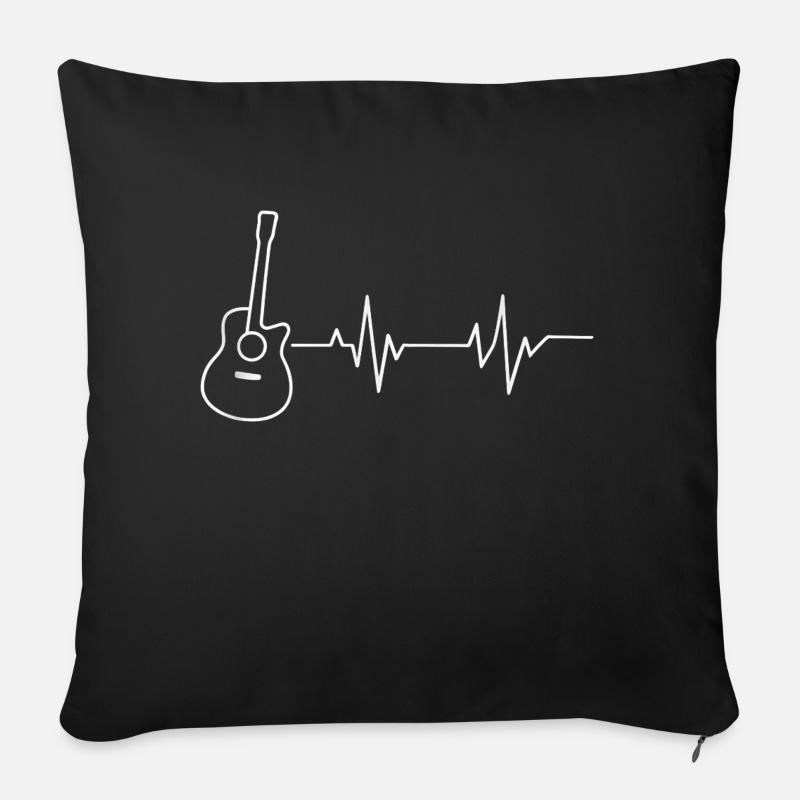 Gitarre Heartbeat Line Music Lover Geschenk - Sofakissenbezug 45 x 45 cm - Schwarz