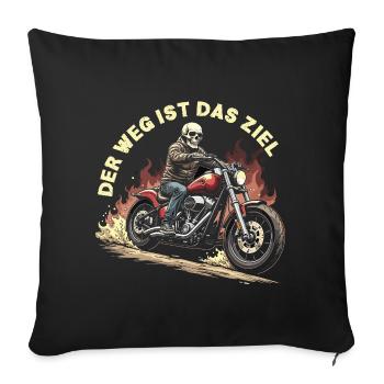 Totenkopf auf Motorrad mit Flammen - Sofakissenbezug 45 x 45 cm - Schwarz - Vorne
