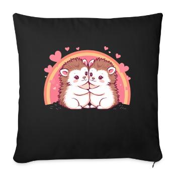 Hedgehogs in Love – Cute Hug Design - Sofa pillowcase 17,3'' x 17,3'' (45 x 45 cm) - black - Front