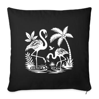 Scène tropicale de flamants roses et de palmiers - Housse de coussin décorative 45 x 45 cm - noir - Devant