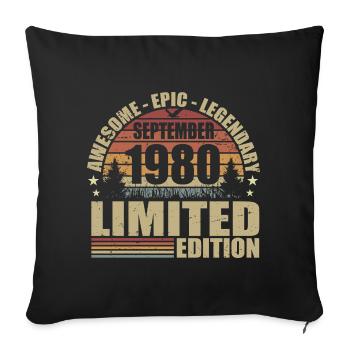 1980 septembre 1980 Anniversaire septembre 1980 - Housse de coussin décorative 45 x 45 cm - noir - Devant