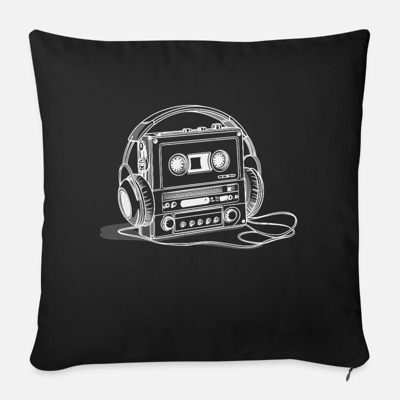 Magnétophone à cassettes avec casque - 80s vibes - Housse de coussin décorative 45 x 45 cm - noir
