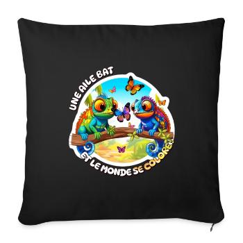 Colorful cartoon chameleons with butterflies - Sofa pillowcase 17,3'' x 17,3'' (45 x 45 cm) - black - Front