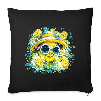 Zitrus Lächeln mit Hut und Brille - Sofakissenbezug 45 x 45 cm - Schwarz - Vorne
