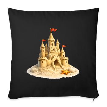 Château de sable sur la plage avec des coquillages - Housse de coussin décorative 45 x 45 cm - noir - Devant