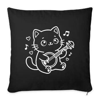 Banjo Kawaii Cat - Housse de coussin décorative 45 x 45 cm - noir - Devant