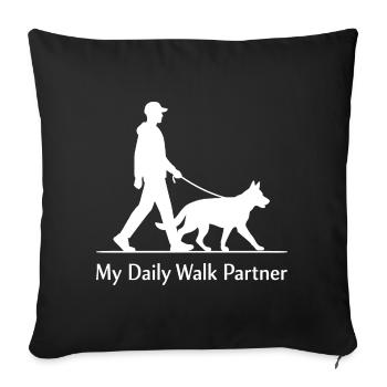 Mon partenaire de marche quotidienne propriétaire de berger allemand - Housse de coussin décorative 45 x 45 cm - noir - Devant