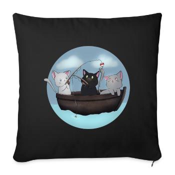 Chemise de bateau de pêche Kawaii Cats - Housse de coussin décorative 45 x 45 cm - noir - Devant