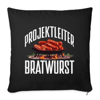Grillmeister Geschenk Fleisch Wurst & Bier - Sofakissenbezug 45 x 45 cm - Schwarz - Vorne